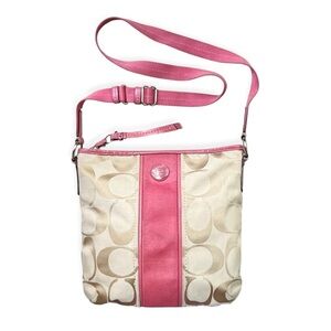 Coach Salmon Pink &Tan Signature C Crossbody Bag